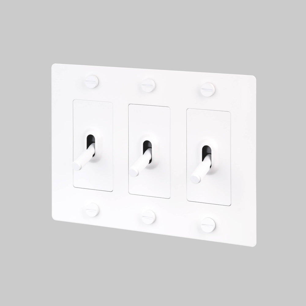 Buster + Punch 3 Gang Toggle Switch Cross Knurl Without Logo White