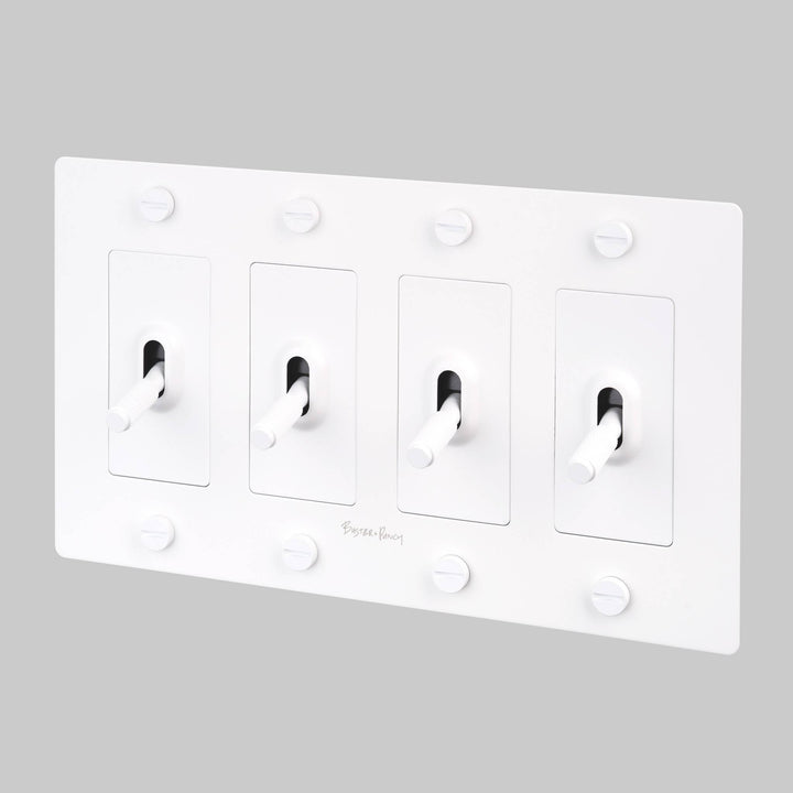 Buster + Punch 4 Gang Toggle Switch Cross Knurl With Logo White