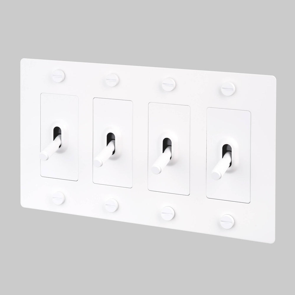 Buster + Punch 4 Gang Toggle Switch Cross Knurl Without Logo White