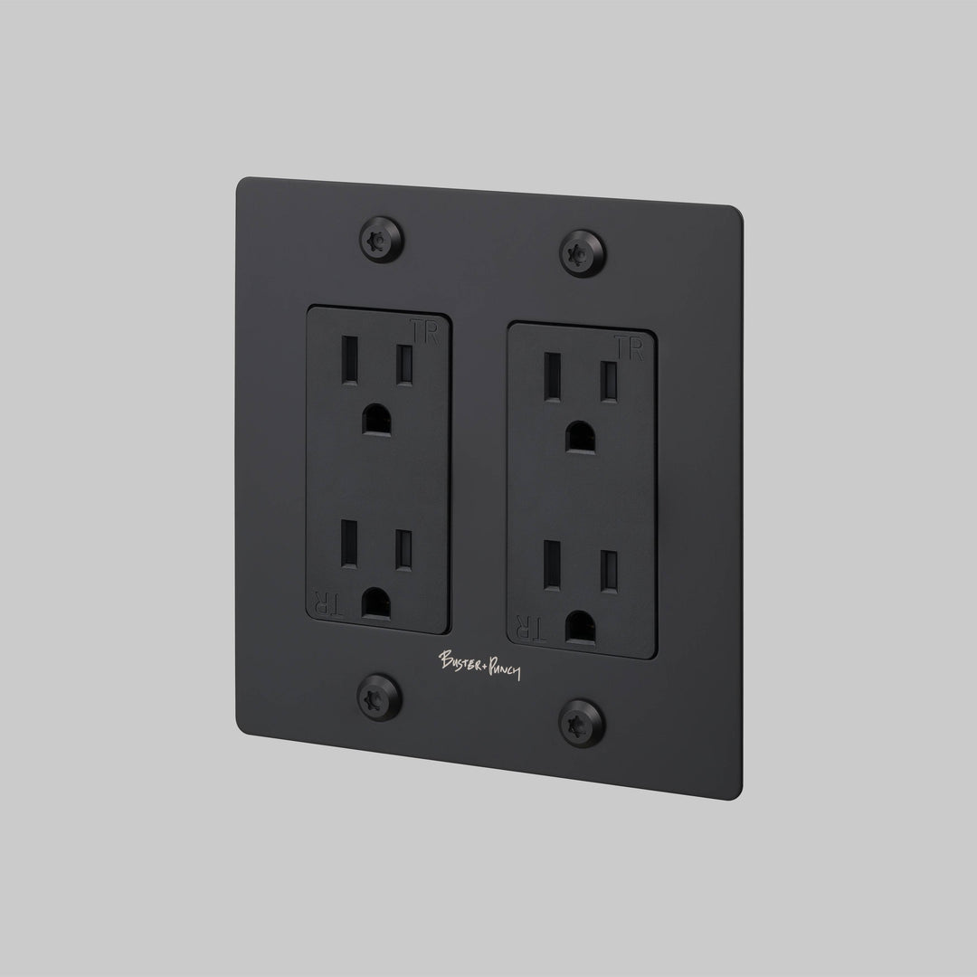 Buster + Punch 2 Gang Duplex Outlet Linear Knurl With Logo Black