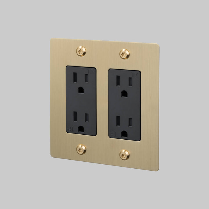 Buster + Punch 2 Gang Duplex Outlet Linear Knurl Without Logo Brass