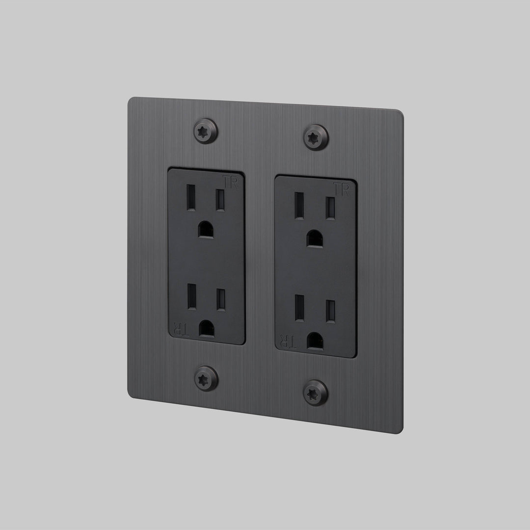 Buster + Punch 2 Gang Duplex Outlet Linear Knurl Without Logo Smoked Bronze