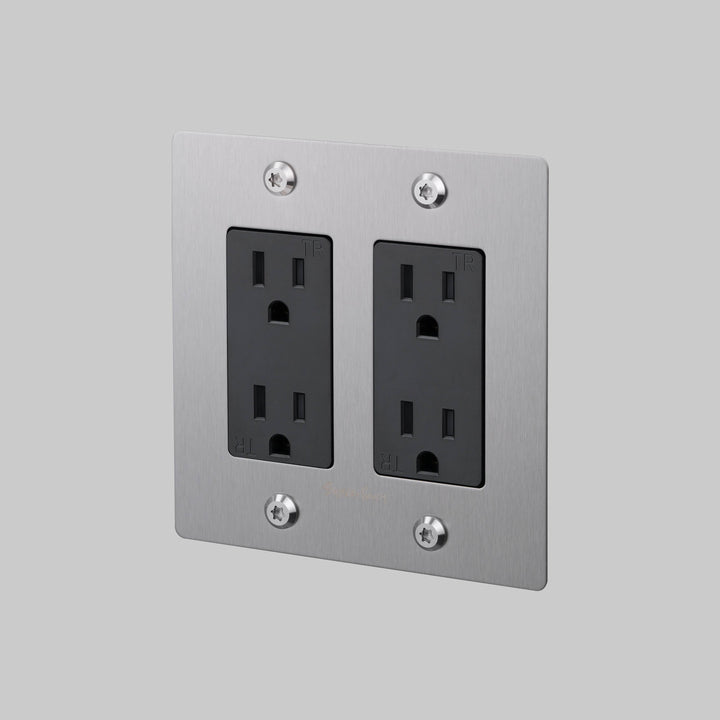 Buster + Punch 2 Gang Duplex Outlet Linear Knurl With Logo Steel