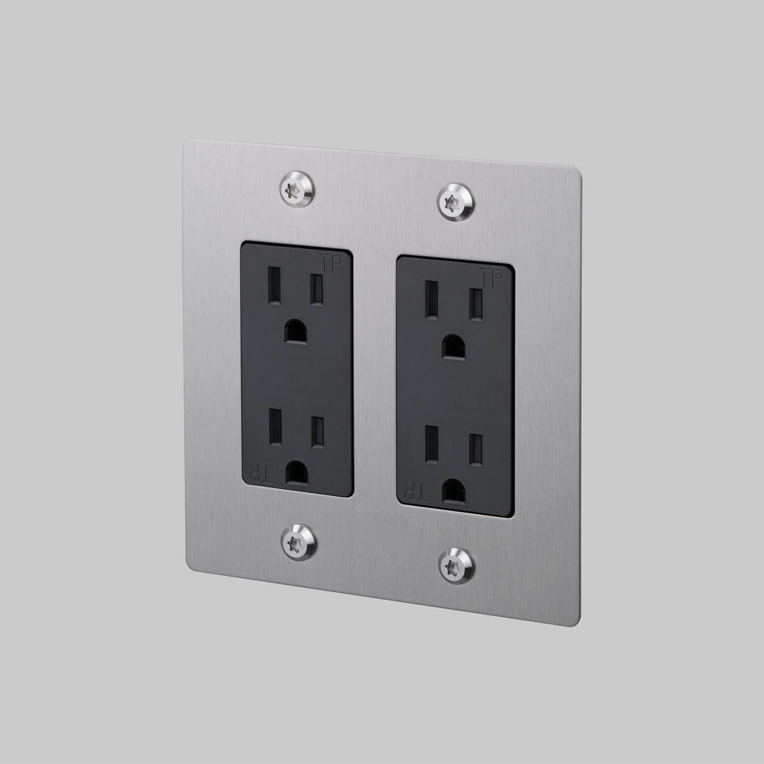 Buster + Punch 2 Gang Duplex Outlet Linear Knurl Without Logo Steel
