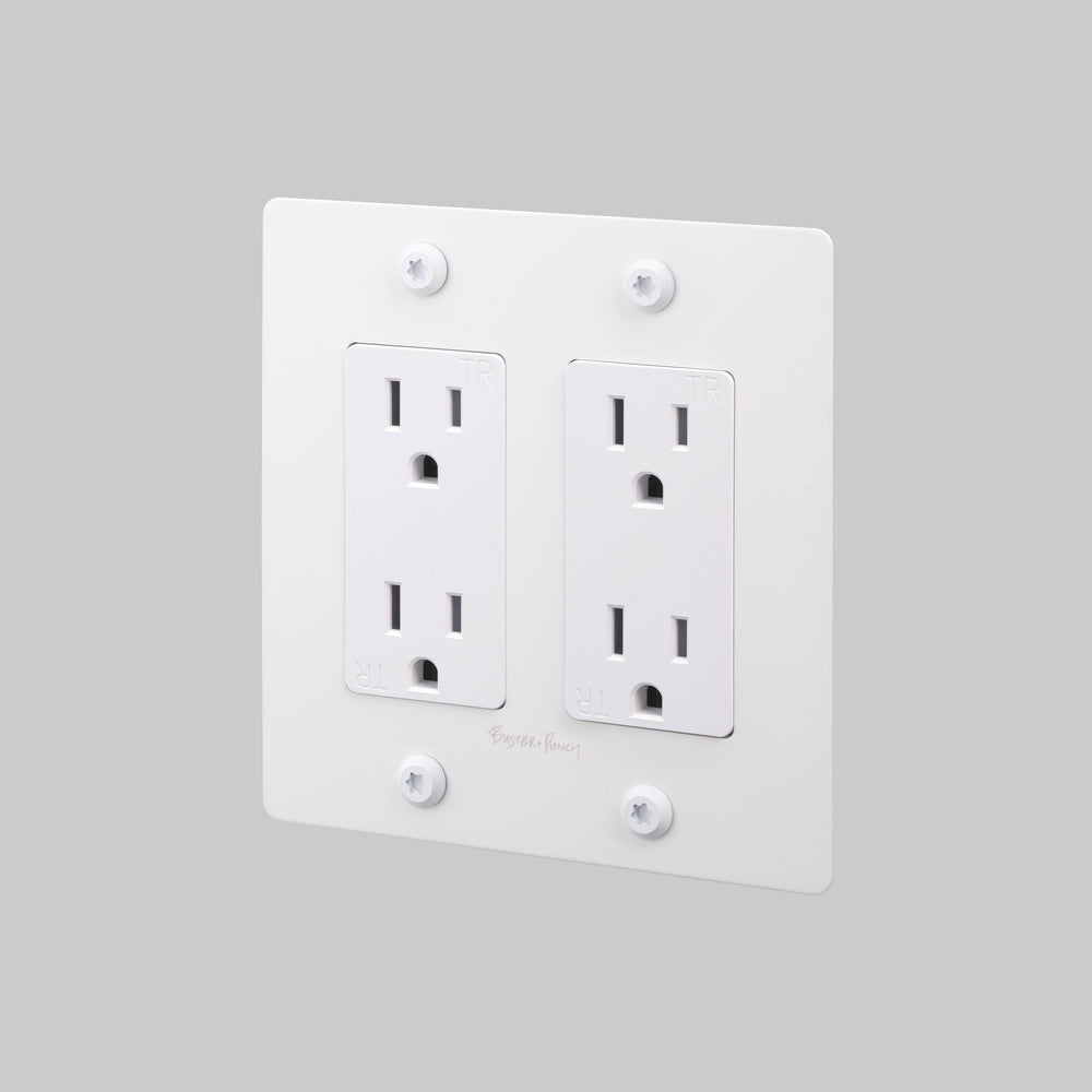 Buster + Punch 2 Gang Duplex Outlet Linear Knurl With Logo White