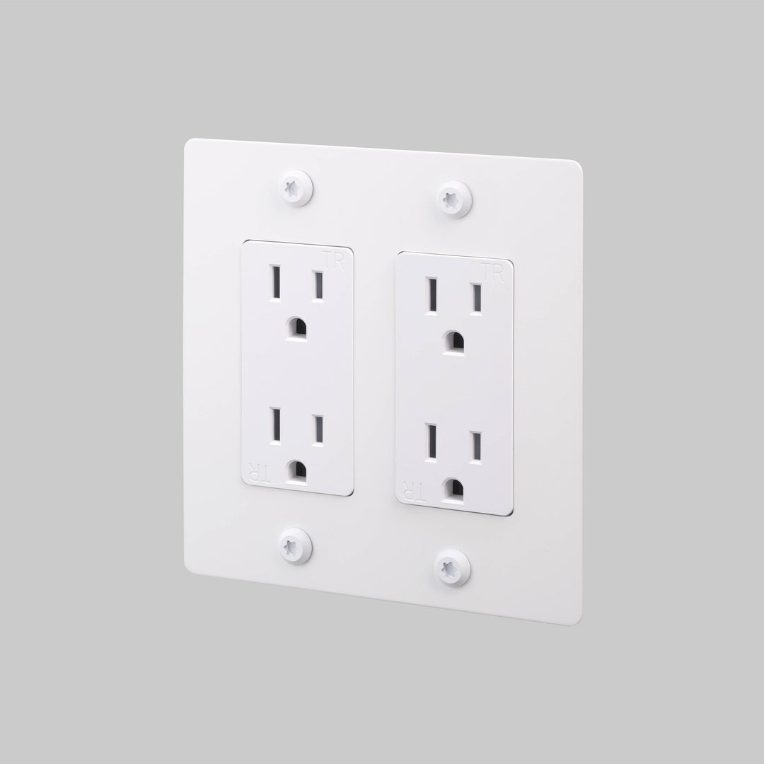 Buster + Punch 2 Gang Duplex Outlet Linear Knurl Without Logo White
