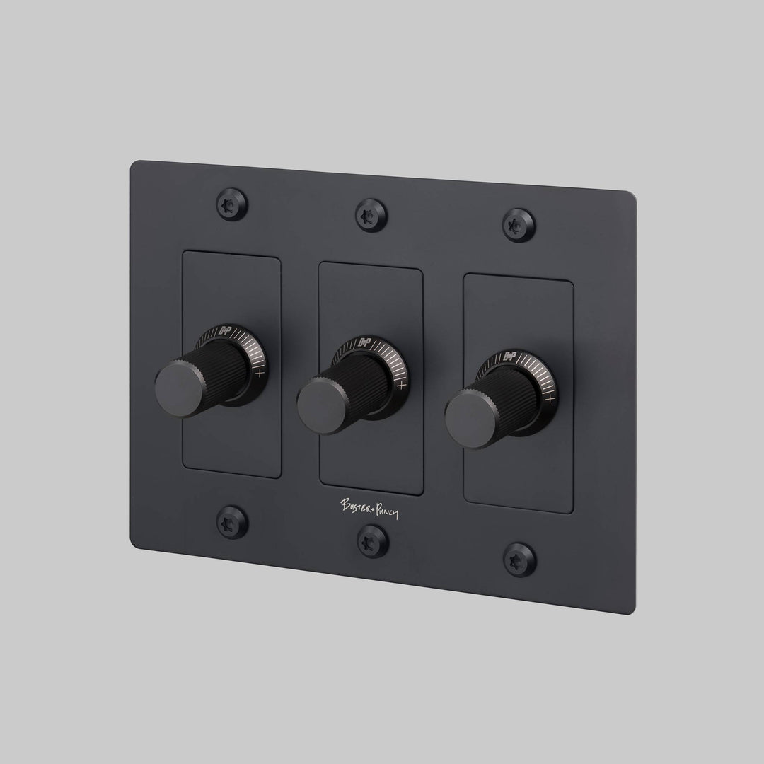 Buster + Punch 3 Gang Dimmer LED Linear Knurl With Logo Black
