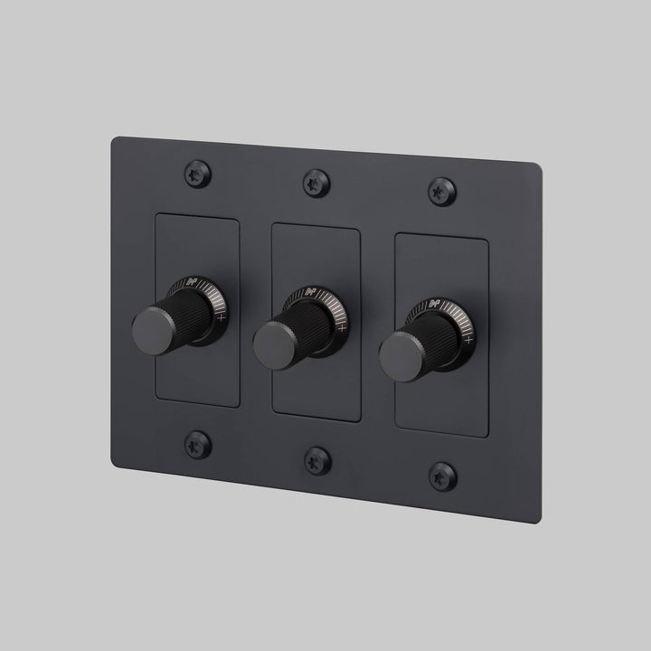 Buster + Punch 3 Gang Dimmer LED Linear Knurl Without Logo Black