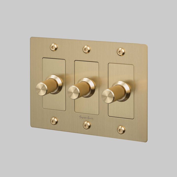 Buster + Punch 3 Gang Dimmer LED Linear Knurl With Logo Brass
