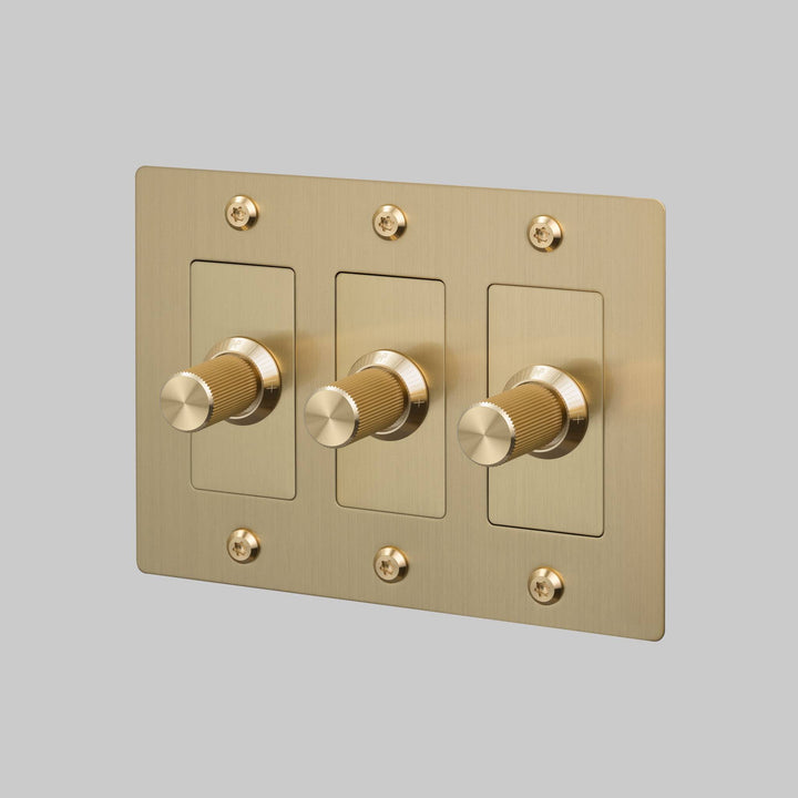 Buster + Punch 3 Gang Dimmer LED Linear Knurl Without Logo Brass