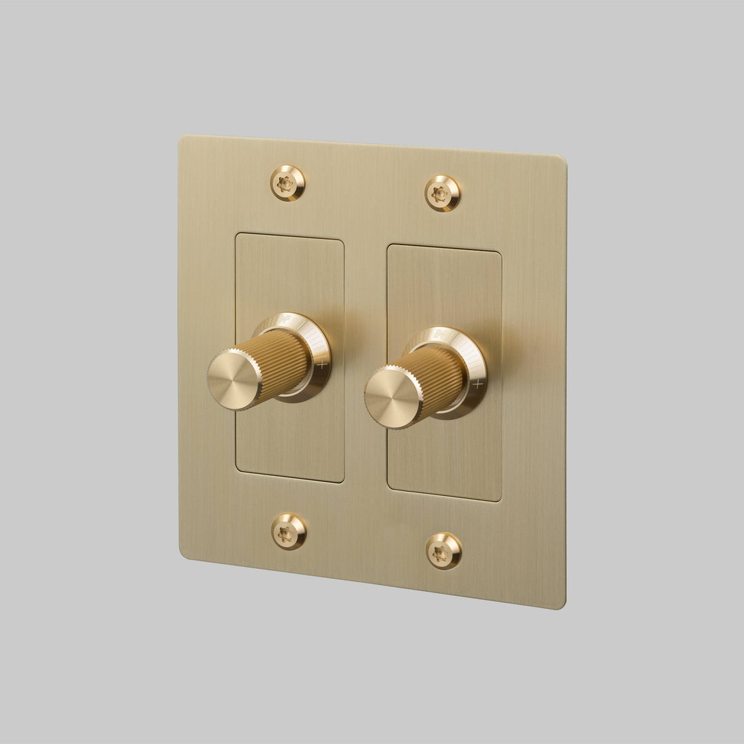 Buster + Punch 2 Gang Dimmer LED Linear Knurl Without Logo Brass