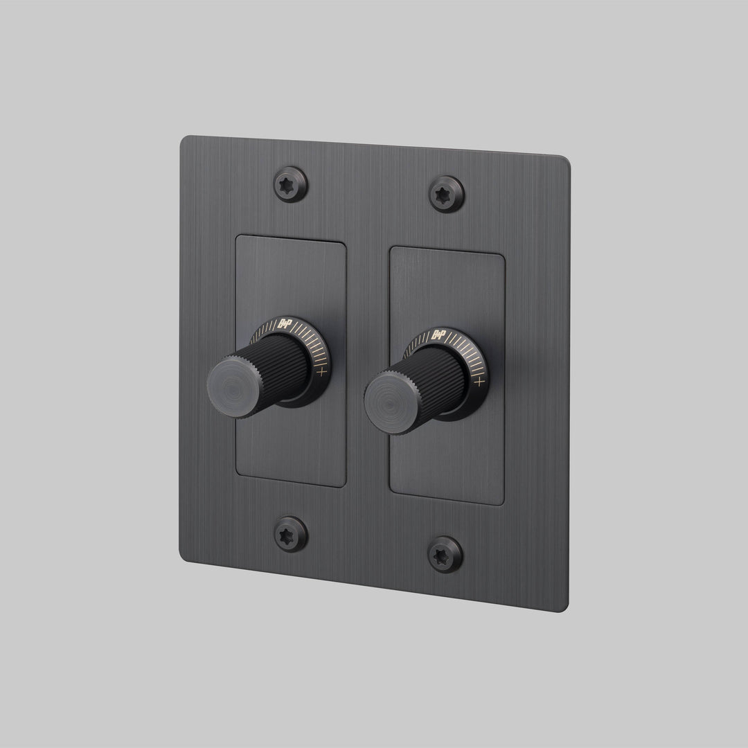 Buster + Punch 2 Gang Dimmer LED Linear Knurl Without Logo Smoked Bronze