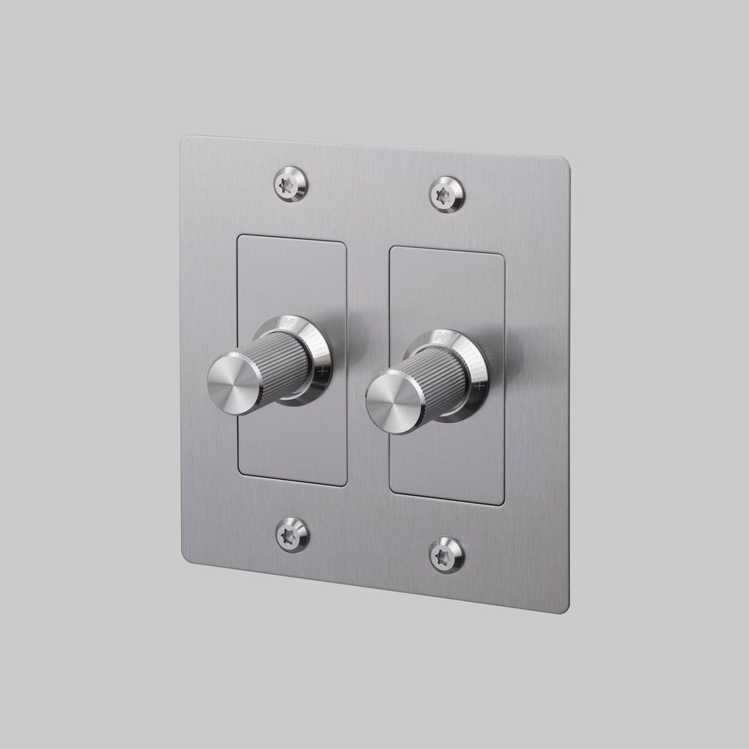 Buster + Punch 2 Gang Dimmer LED Linear Knurl Without Logo Steel