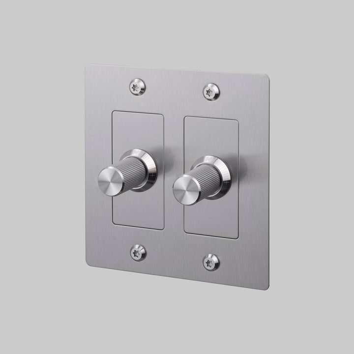 Buster + Punch 2 Gang Dimmer LED Linear Knurl Without Logo Steel