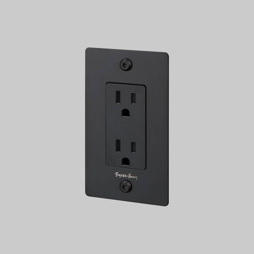 Buster + Punch 1 Gang Duplex Outlet Linear Knurl With Logo Black