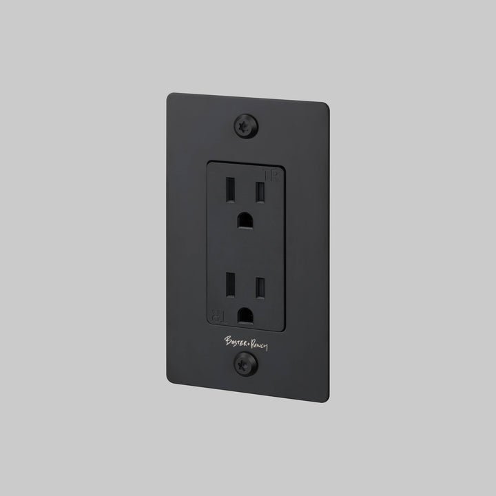Buster + Punch 1 Gang Duplex Outlet Linear Knurl With Logo Black