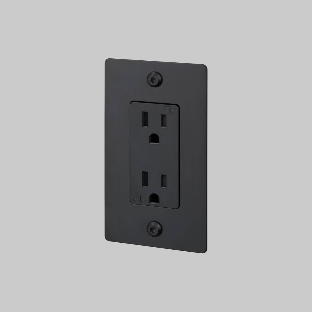Buster + Punch 1 Gang Duplex Outlet Linear Knurl Without Logo Black