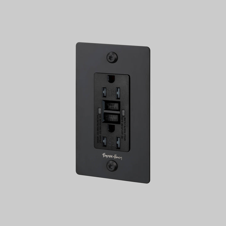 Buster + Punch 1 Gang Duplex Outlet GFCI Linear Knurl With Logo Black