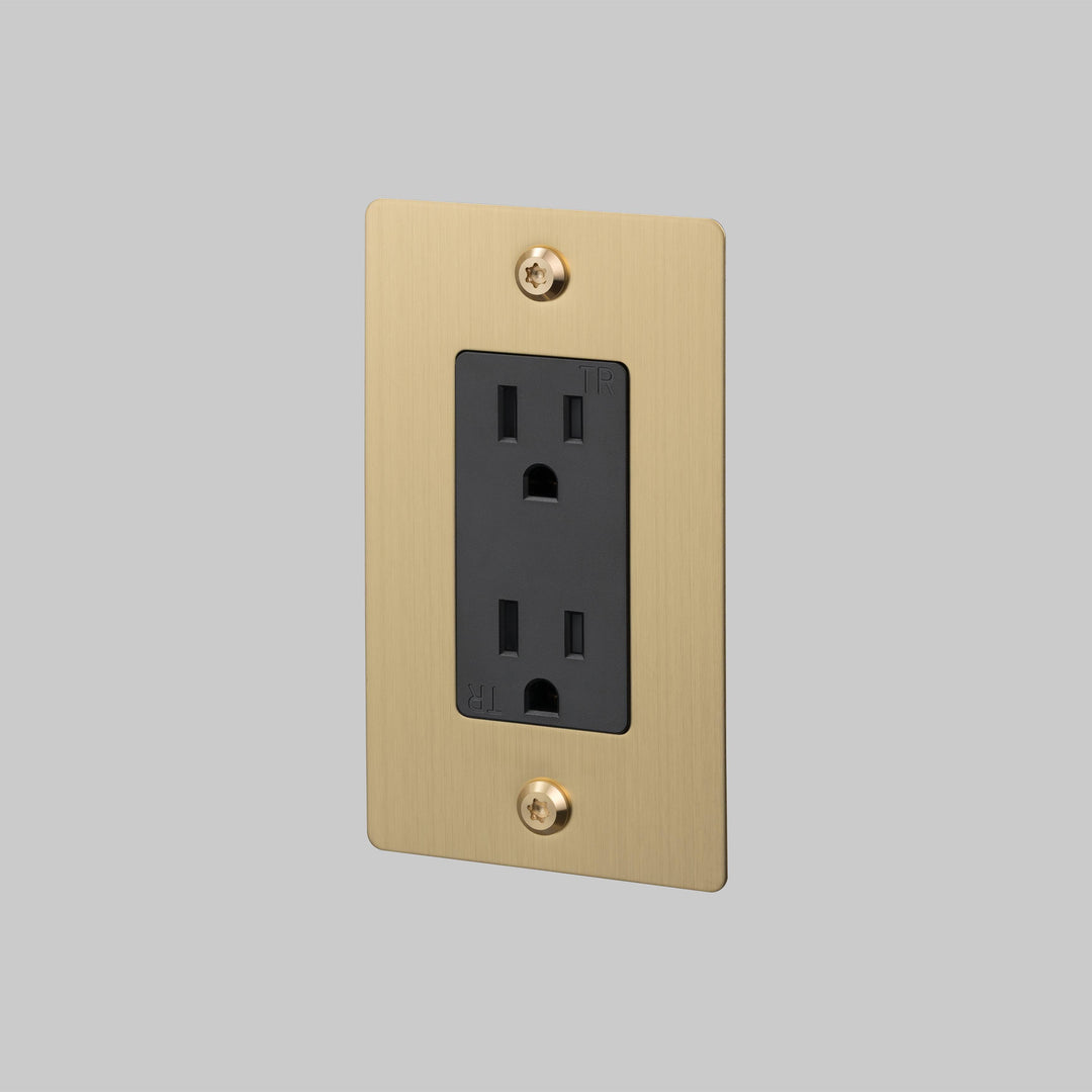 Buster + Punch 1 Gang Duplex Outlet Linear Knurl Without Logo Brass