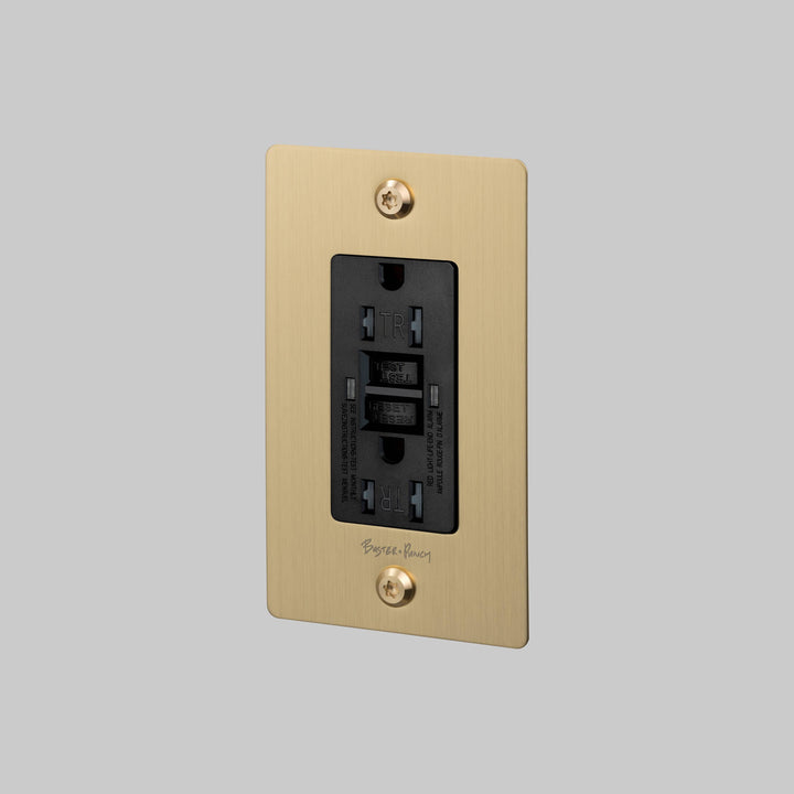 Buster + Punch 1 Gang Duplex Outlet GFCI Linear Knurl With Logo Brass