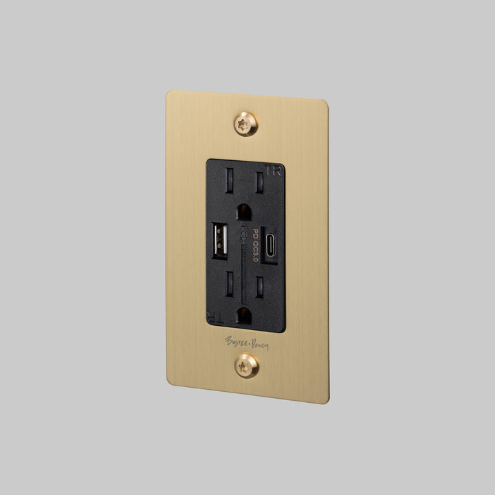 Buster + Punch 1 Gang Duplex Outlet | USB A + C | Linear Knurl | With Logo