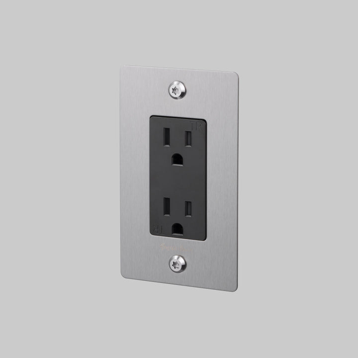 Buster + Punch 1 Gang Duplex Outlet Linear Knurl With Logo Steel