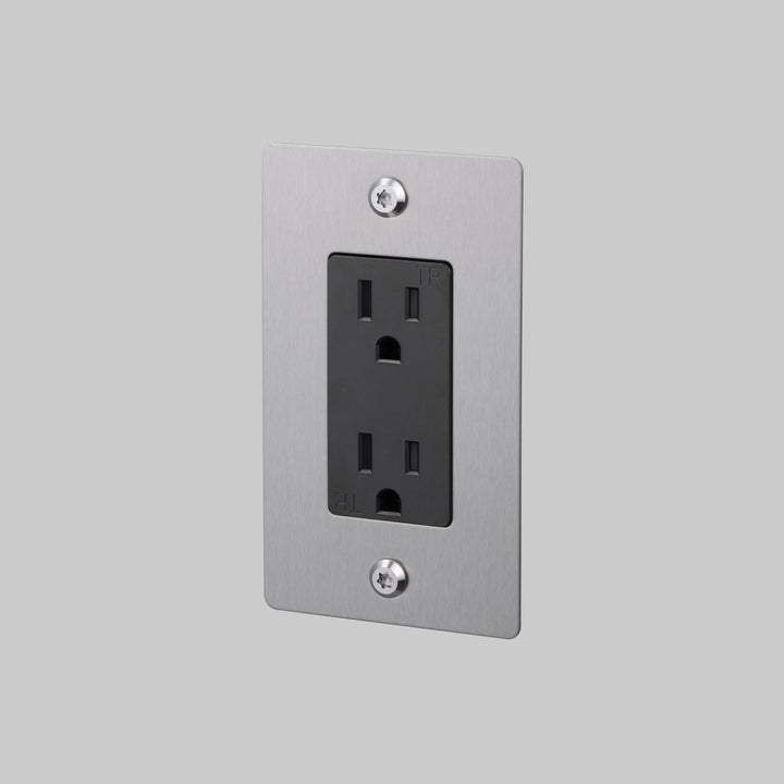 Buster + Punch 1 Gang Duplex Outlet Linear Knurl Without Logo Steel