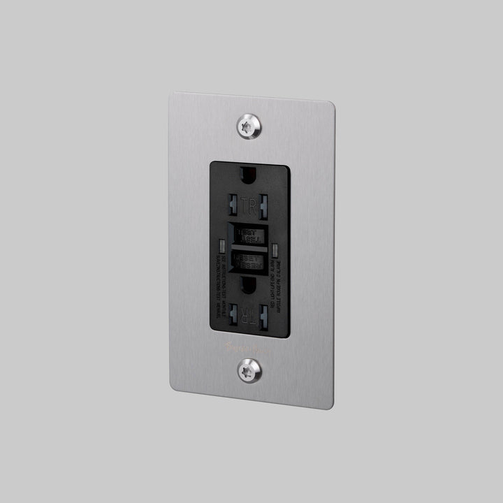 Buster + Punch 1 Gang Duplex Outlet GFCI Linear Knurl With Logo Steel