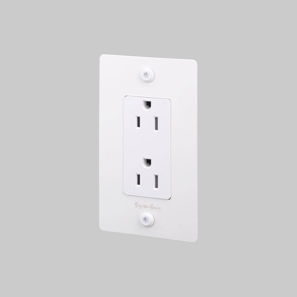 Buster + Punch 1 Gang Duplex Outlet Linear Knurl With Logo White