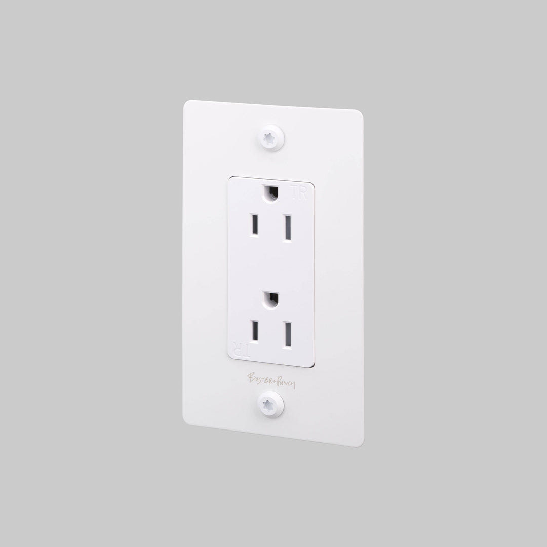Buster + Punch 1 Gang Duplex Outlet Linear Knurl With Logo White