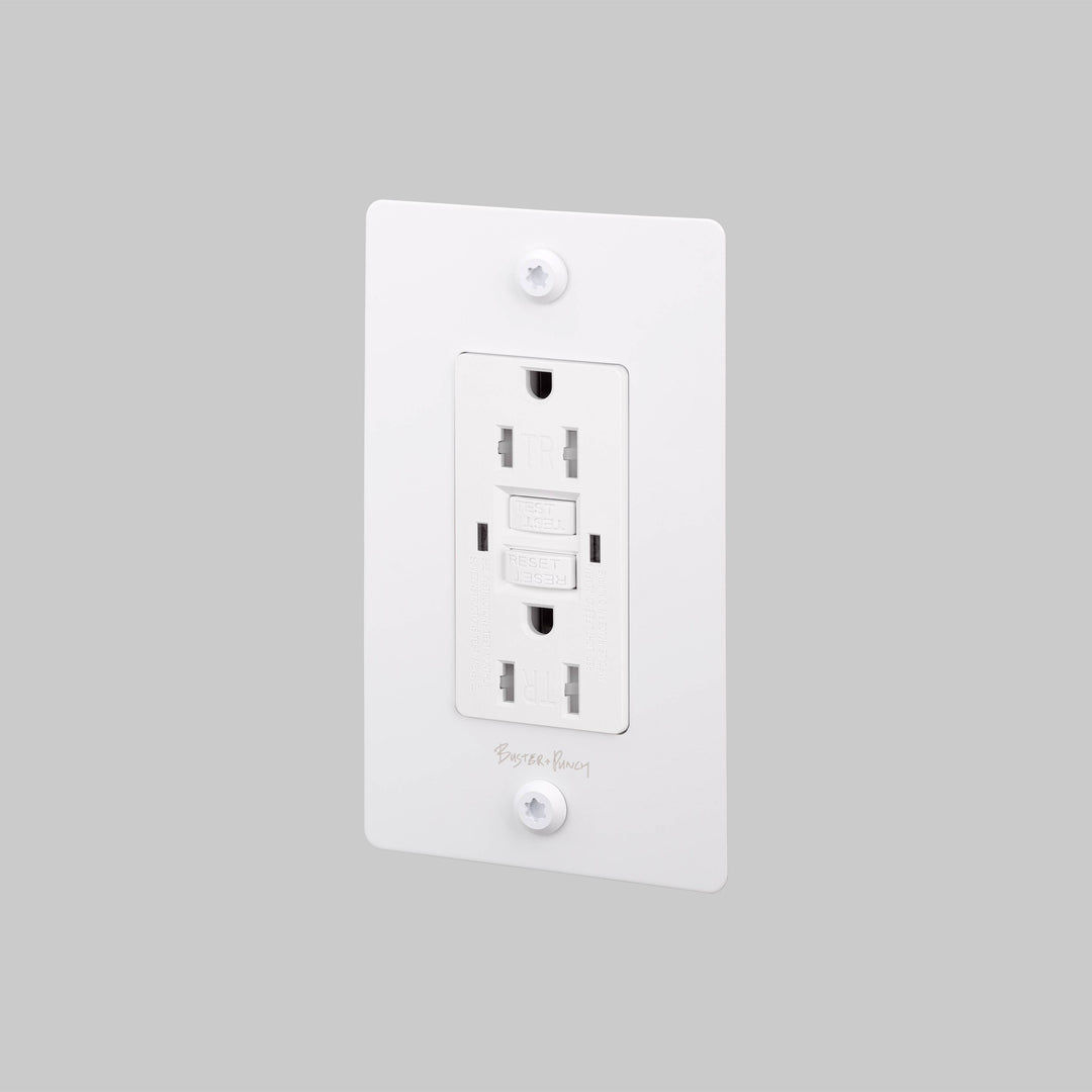 Buster + Punch 1 Gang Duplex Outlet GFCI Linear Knurl With Logo White