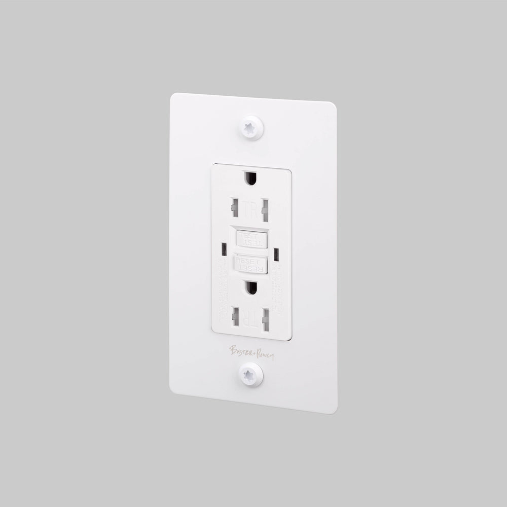 Buster + Punch 1 Gang Duplex Outlet GFCI Linear Knurl With Logo White
