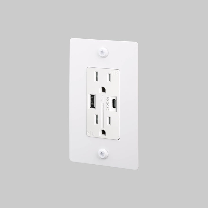 Buster + Punch 1 Gang Duplex Outlet USB A C Linear Knurl Without Logo White