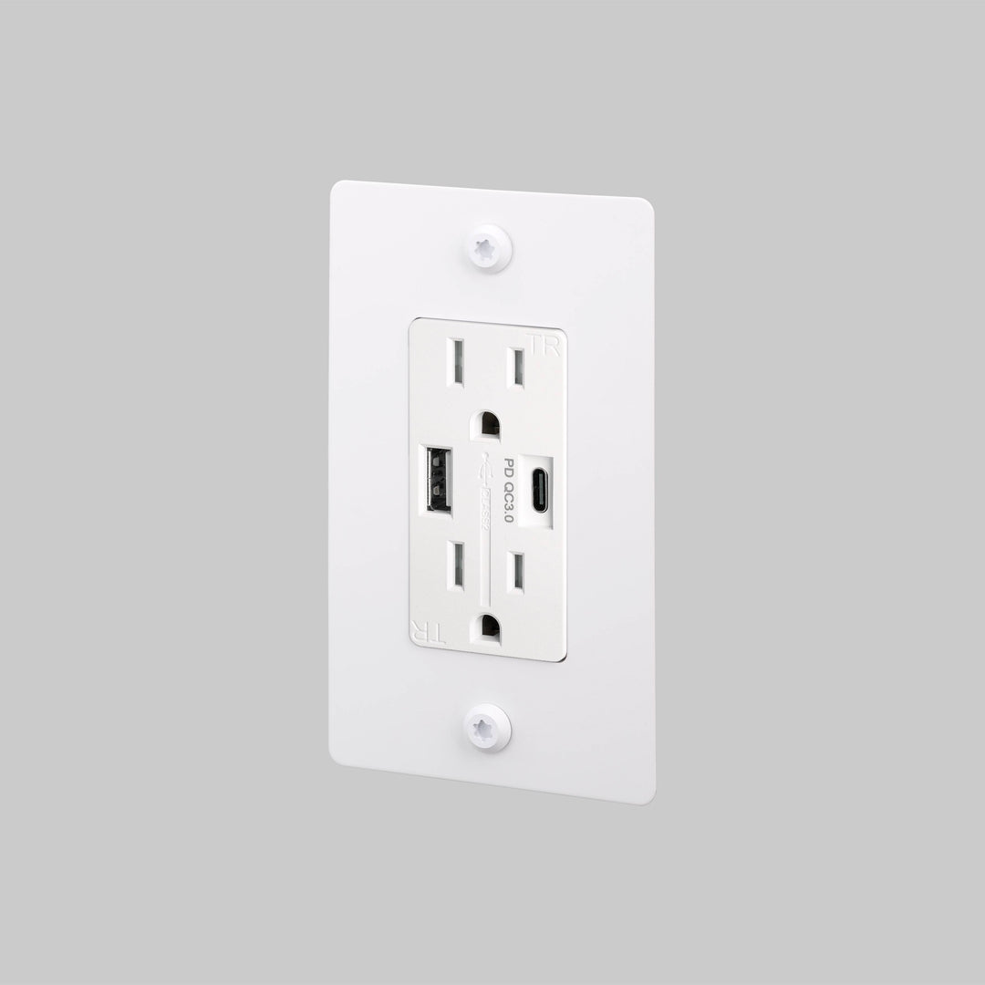 Buster + Punch 1 Gang Duplex Outlet USB A C Linear Knurl Without Logo White