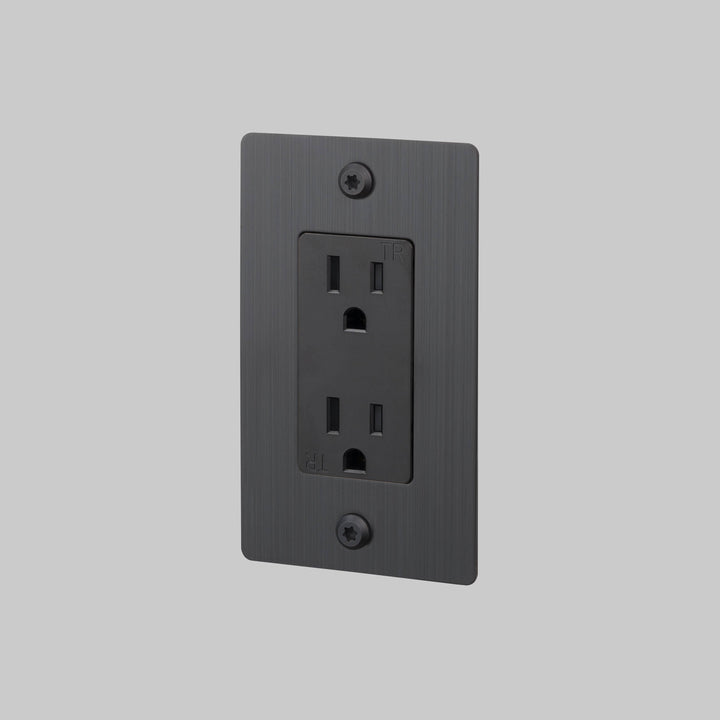Buster + Punch 1 Gang Duplex Outlet Linear Knurl Without Logo Smoked Bronze