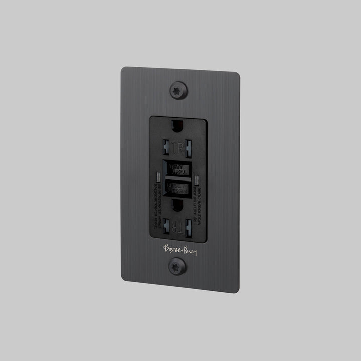 Buster + Punch 1 Gang Duplex Outlet GFCI Linear Knurl With Logo Smoked Bronze