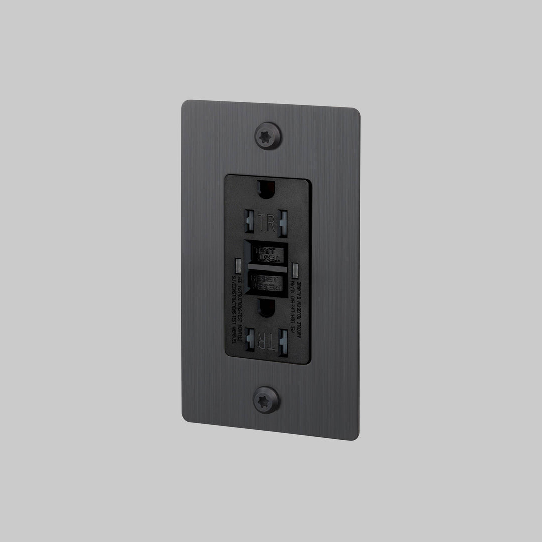 Buster + Punch 1 Gang Duplex Outlet GFCI Linear Knurl Without Logo Smoked Bronze