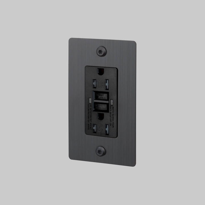 Buster + Punch 1 Gang Duplex Outlet GFCI Linear Knurl Without Logo Smoked Bronze