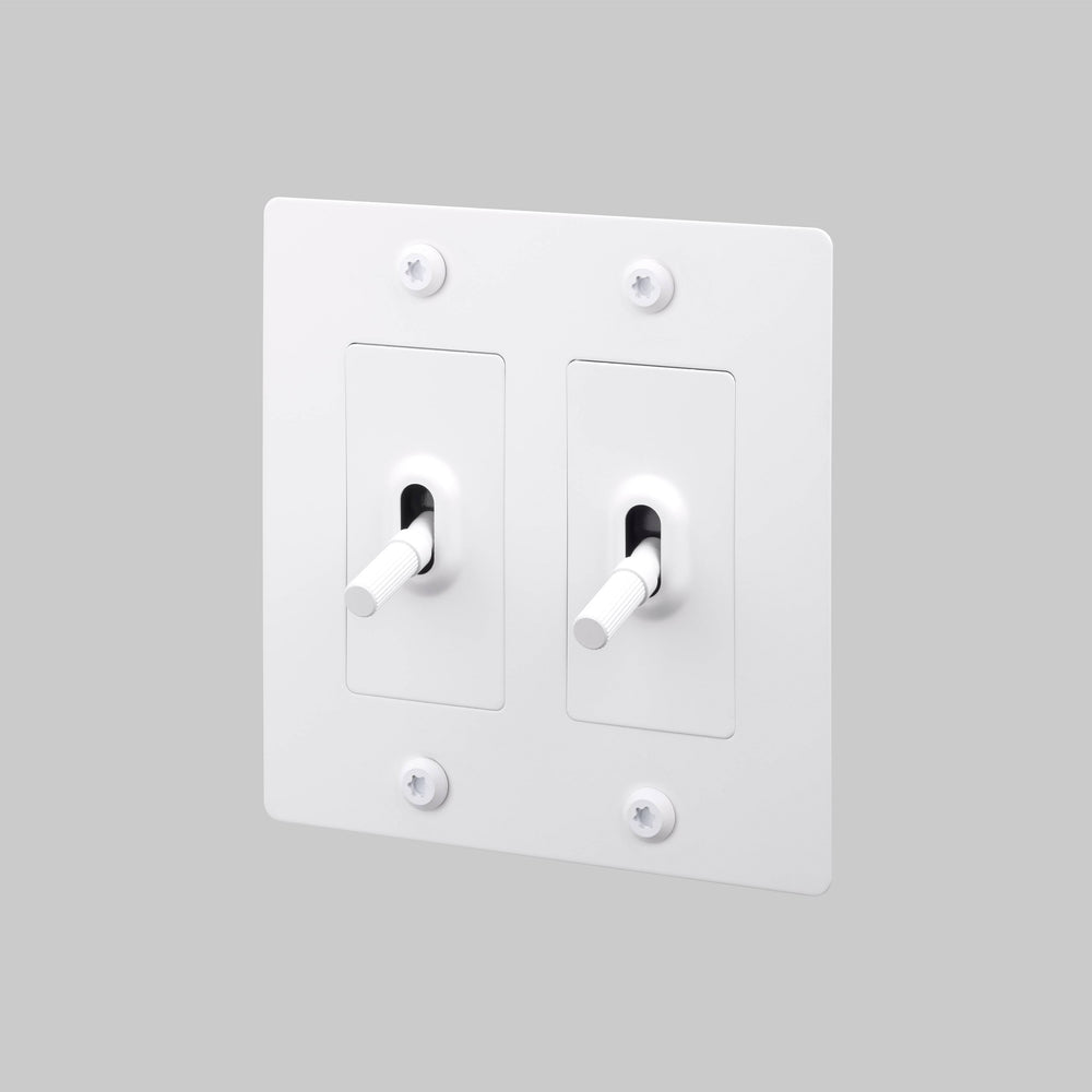 Buster + Punch 2 Gang Toggle Switch Linear Knurl Without Logo White