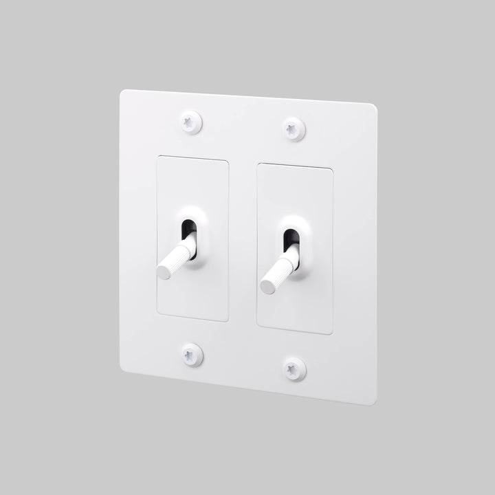 Buster + Punch 2 Gang Toggle Switch Linear Knurl Without Logo White