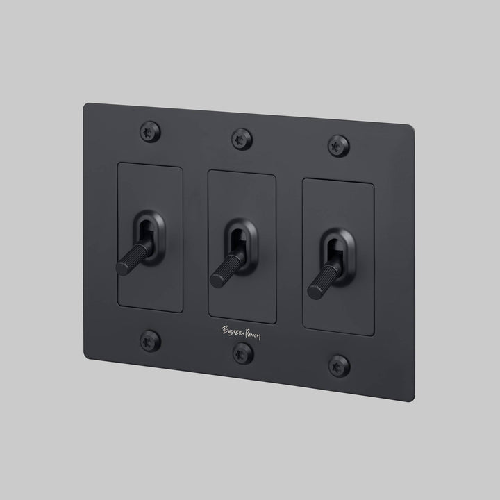 Buster + Punch 3 Gang Toggle Switch | Linear Knurl | With Logo