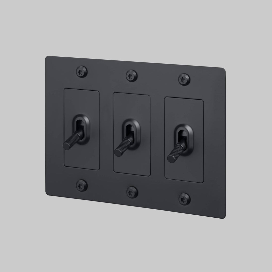 Buster + Punch 3 Gang Toggle Switch Linear Knurl Without Logo Black