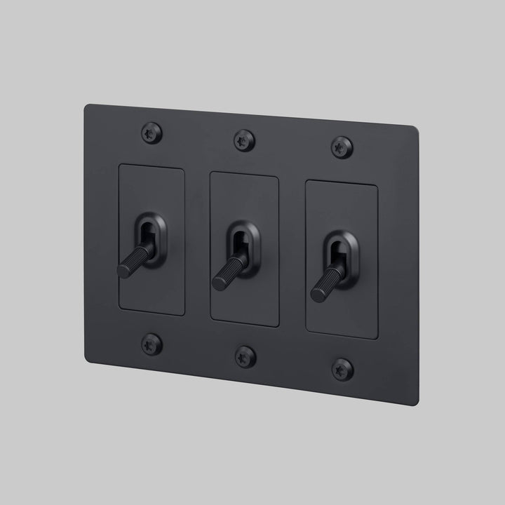 Buster + Punch 3 Gang Toggle Switch Linear Knurl Without Logo Black