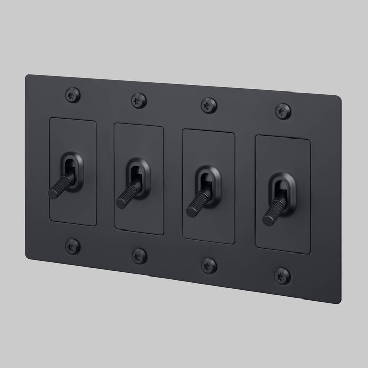 Buster + Punch 4 Gang Toggle Switch Linear Knurl Without Logo Black