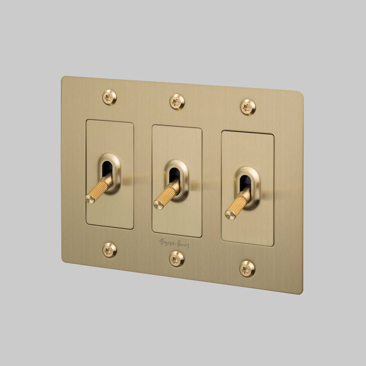 Buster + Punch 3 Gang Toggle Switch | Linear Knurl | With Logo