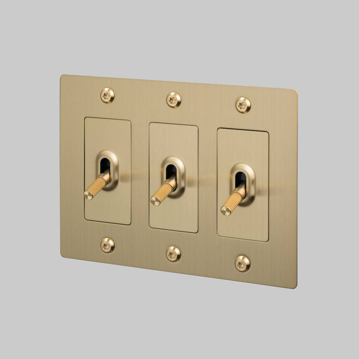 Buster + Punch 3 Gang Toggle Switch Linear Knurl Without Logo Brass