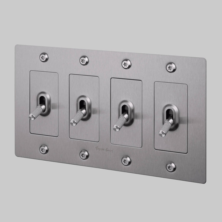 Buster + Punch 4 Gang Toggle Switch Linear Knurl With Logo Steel