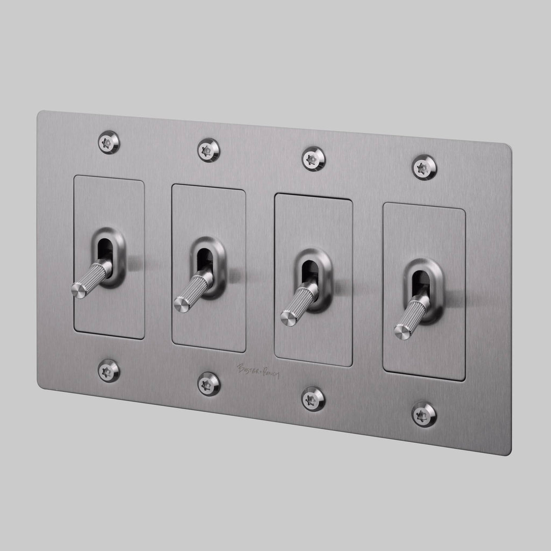 Buster + Punch 4 Gang Toggle Switch | Linear Knurl | With Logo