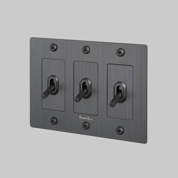 Buster + Punch 3 Gang Toggle Switch | Linear Knurl | With Logo