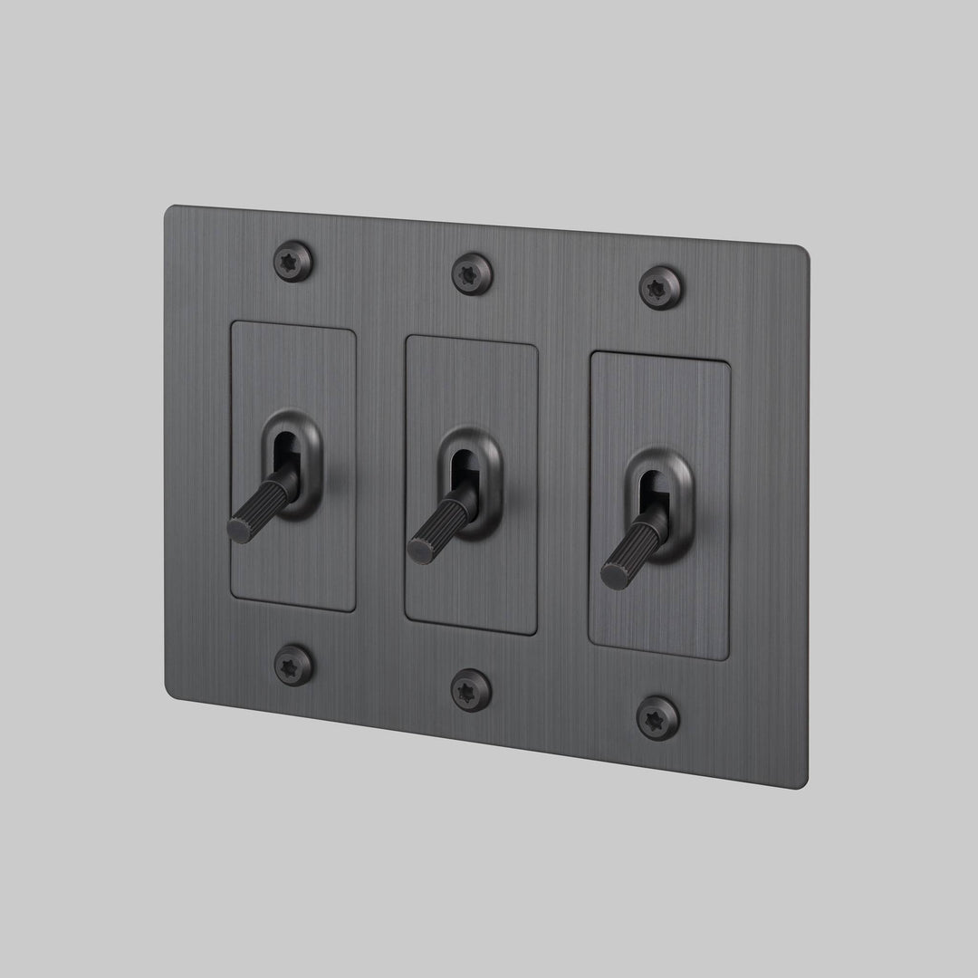 Buster + Punch 3 Gang Toggle Switch Linear Knurl Without Logo Smoked Bronze